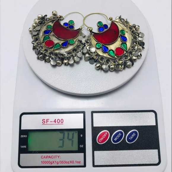 Afghan Tribal Kuchi Multicolor Bali Earrings, Boho Earrings, Kuchi Jewelry - Picture 8 of 12